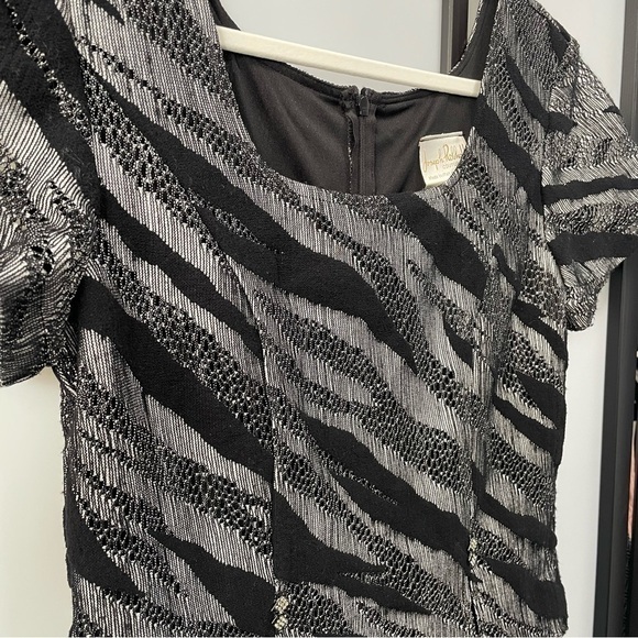 Vintage Joseph Ribkoff Couture Silver & Black Sparkle Striped Aline Evening Gown - Picture 8 of 16